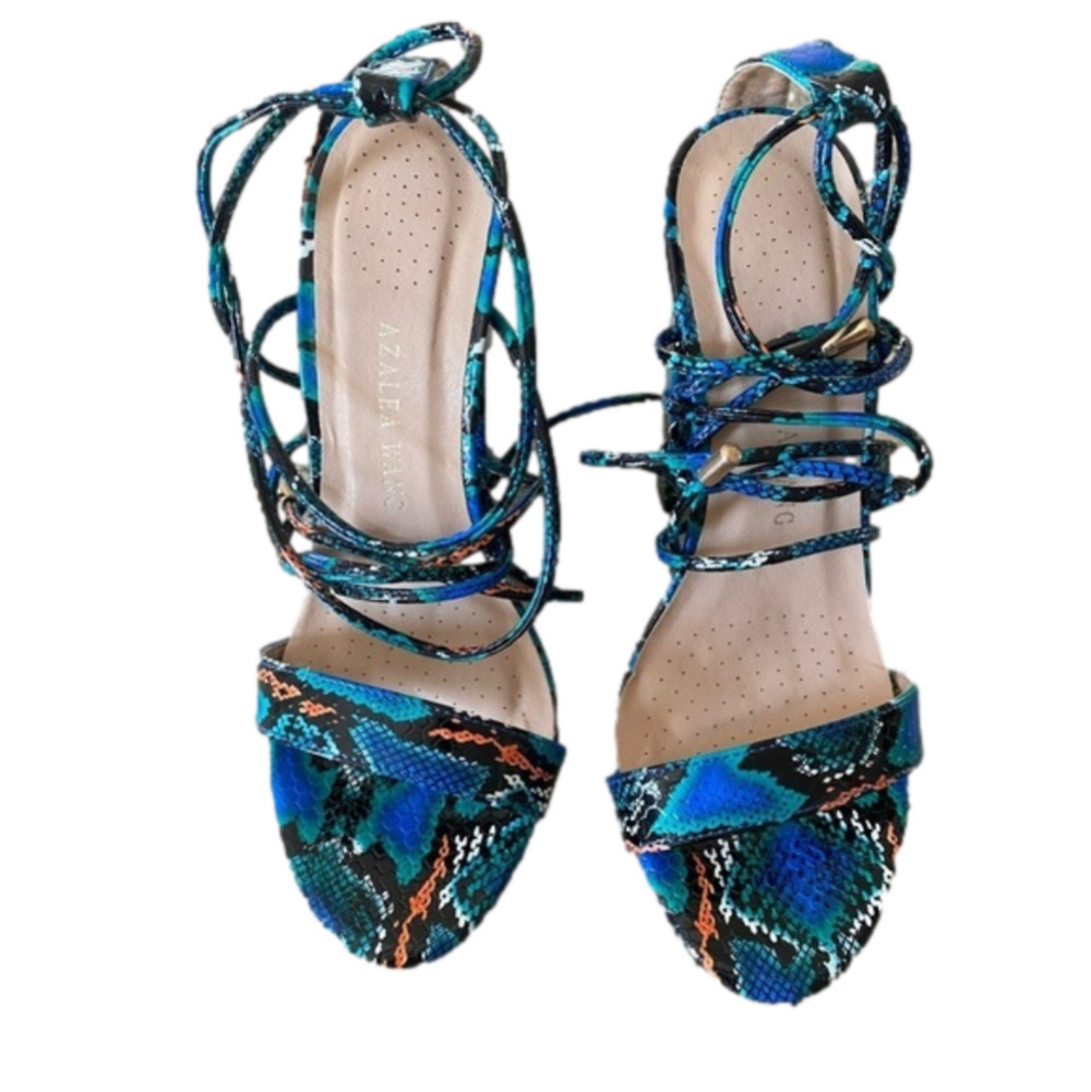 Azalea Wang Cabernet Snake Blue Ankle Wrap Sandal Size 6